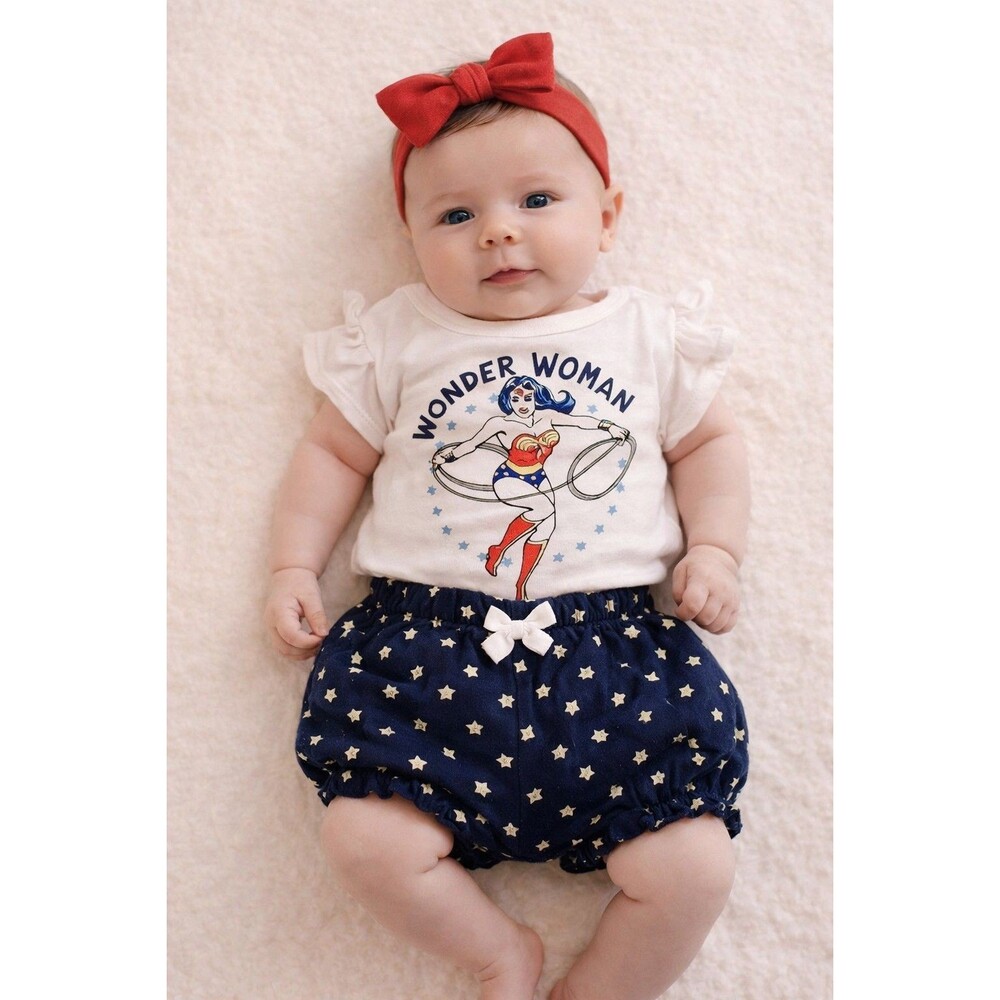shirt And Shorts 0 to 3 month Girls Wonder Woman Superhero Short Sleeve bloomer